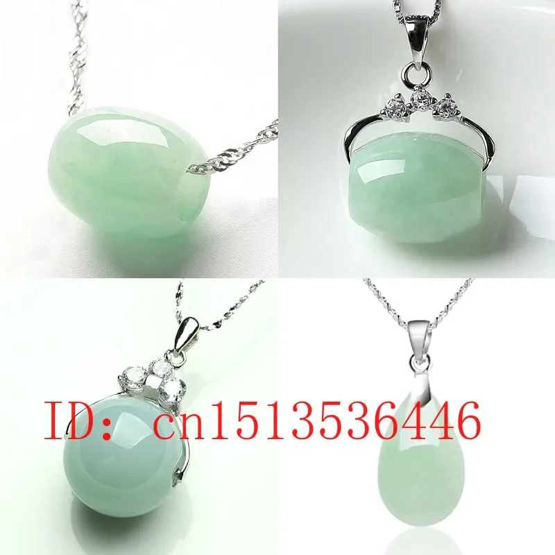 925 Silver Natural Jade Emerald 13mm Luck Bead Pendant Charm Jewellery Fashion Accessories Hand-Carved Man Woman Amulet Gifts