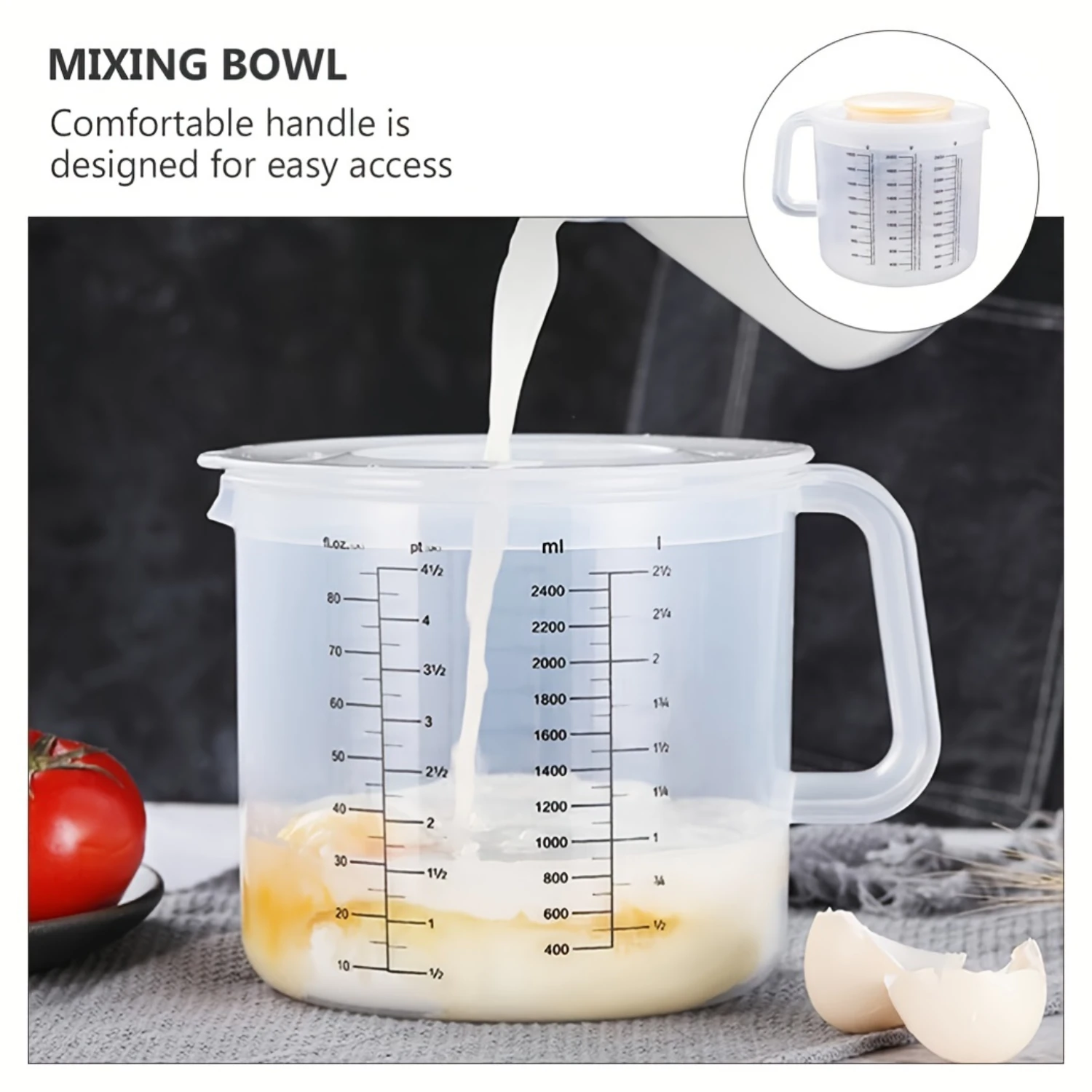 Durable Mixing Bowl with Lid and Measurements-Plastic, Rust-Resistant with Handle for Baking and Salad Preparation