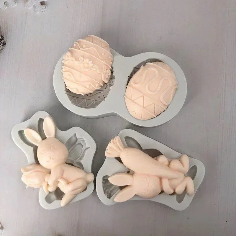 Handmade Creative Molds Easter Party Decor Rabbit Carrot Easter Eggs Silicone Mold Chocolate Cookies Kitchen Baking Moulds Tools