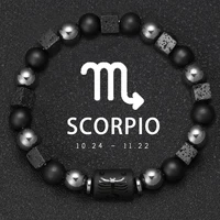 12 Constellation Zodiac Bracele Signs Beads Couples Bracelet Square Volcanic Stone Elastic Charm Bracelet for Women Men Gift 2