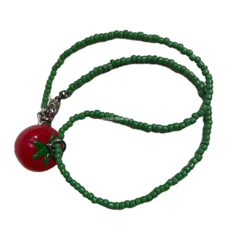 

Resin Tomato Clavicle Chain Necklace Multilayer Bead Choker Tomato Pendant Dropship