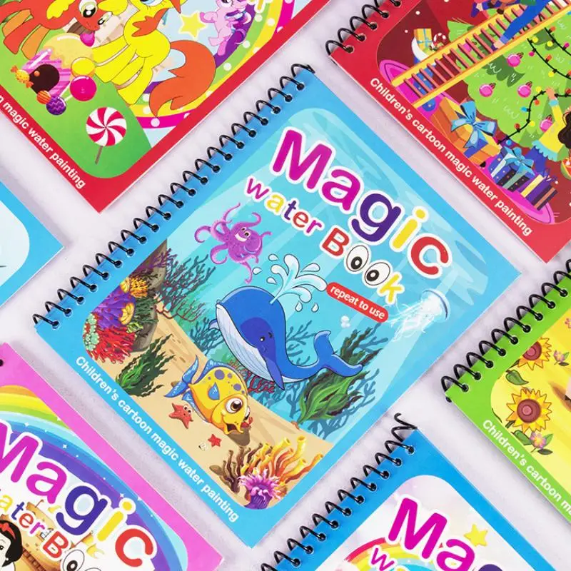 1 Book+1 Pen Reusable Coloring Book Water Painting Book Sensory Early Education Puzzle Drawing Toys 2