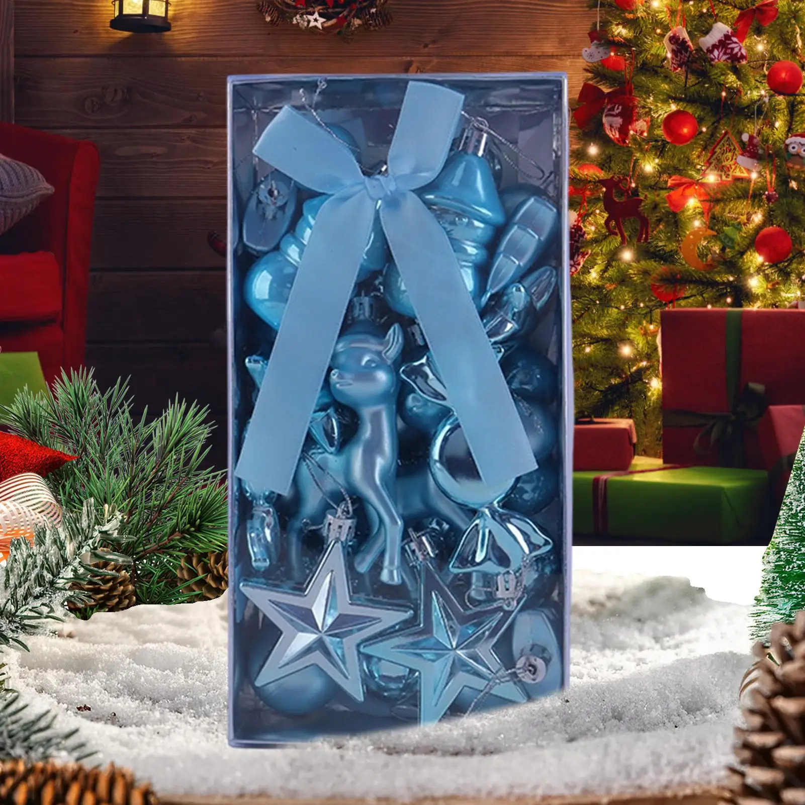 Christmas Tree Ornaments Set 45Pcs Xmas Party Decoration Christmas Balls Decoration for Railing Window Christmas Home Decor