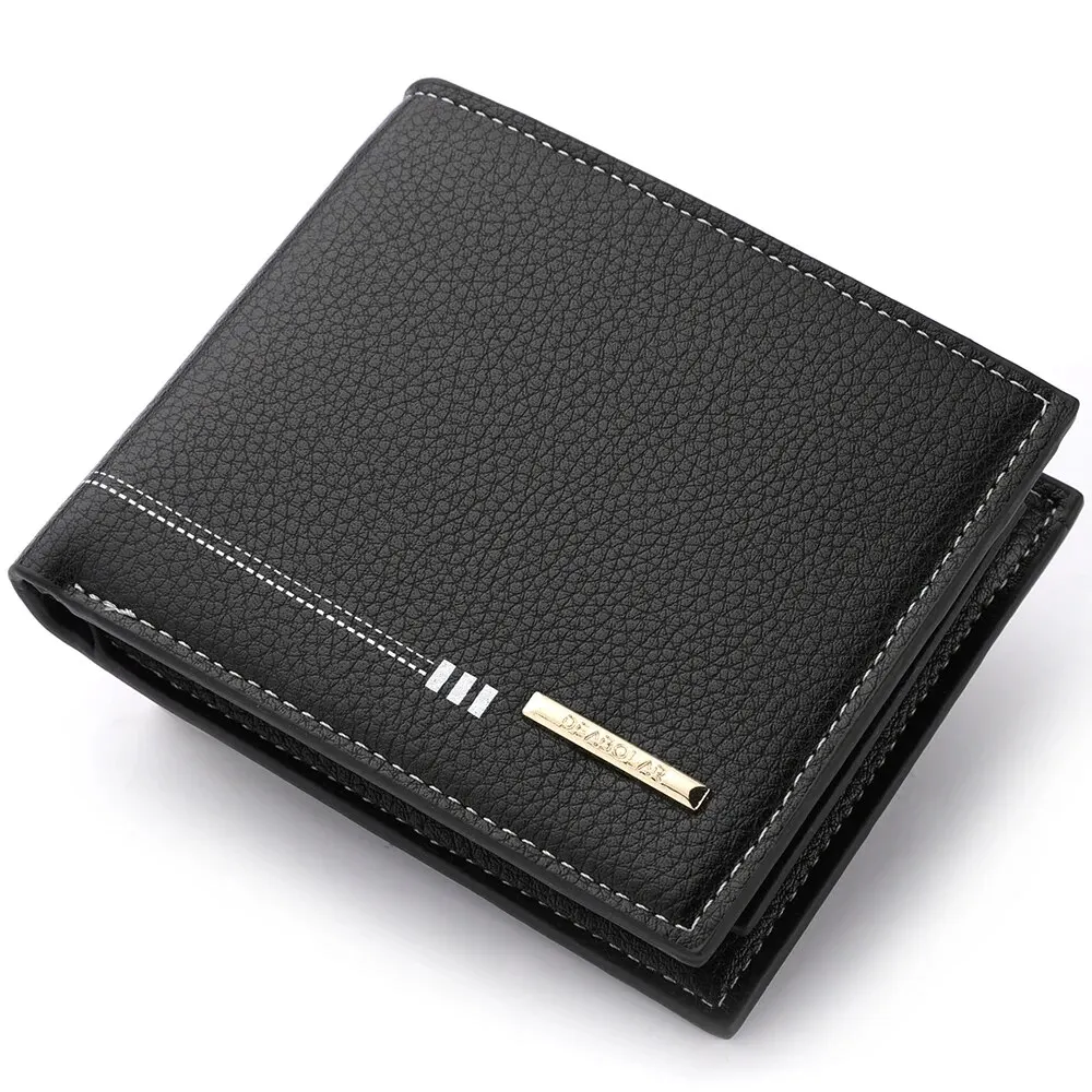 Elegant Men's Lychee Pattern Leather Wallet with Zipper Coin Pocket