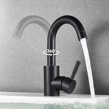 Rubinetto per lavabo da bagno in nichel nero 304 miscelatore per lavaggio a freddo caldo in acciaio inossidabile rubinetto per gru 360 rubinetti per lavello a rotazione maniglia singola 1