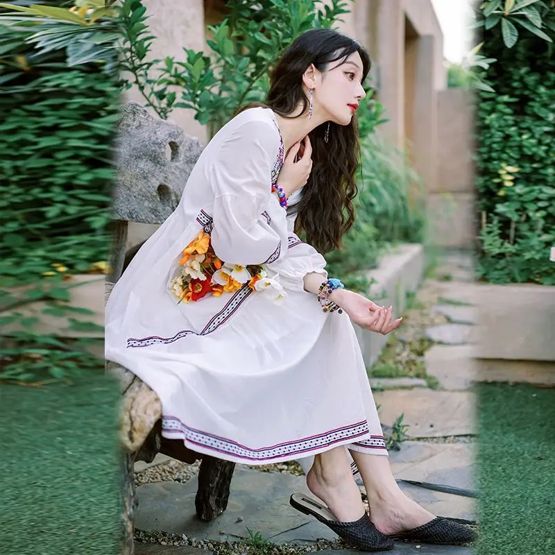 Ethnic Style Long Embroidered Loose Qinghai Lake Dress Long