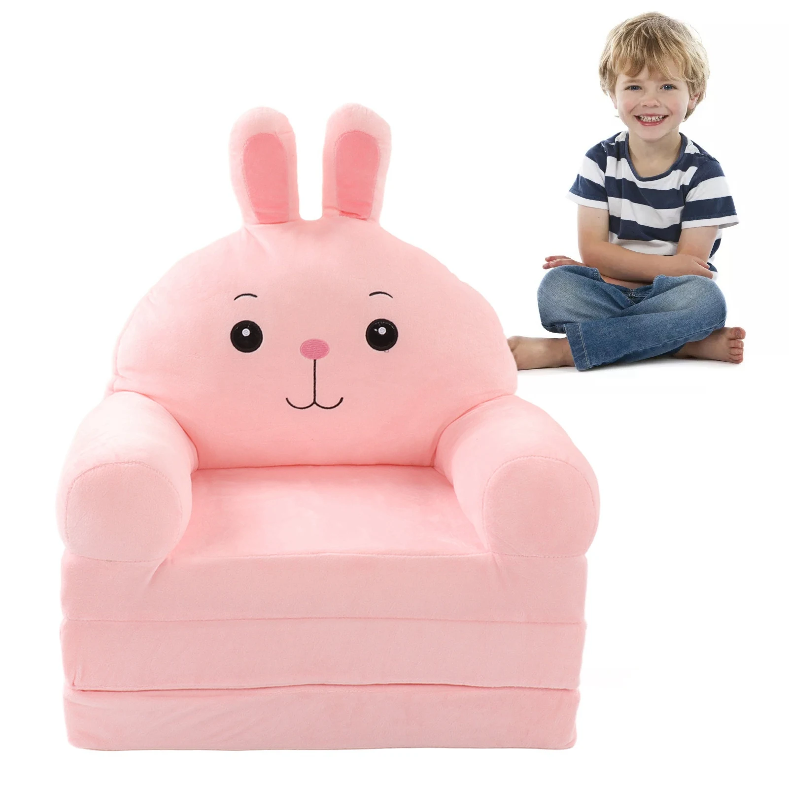 【Kid】Cartoon Foldable Kids Sofa Comfortable Cute Shape Washable Humanize Kids Foldable Sofa Bed Wide Armrest for Bedroom - 1