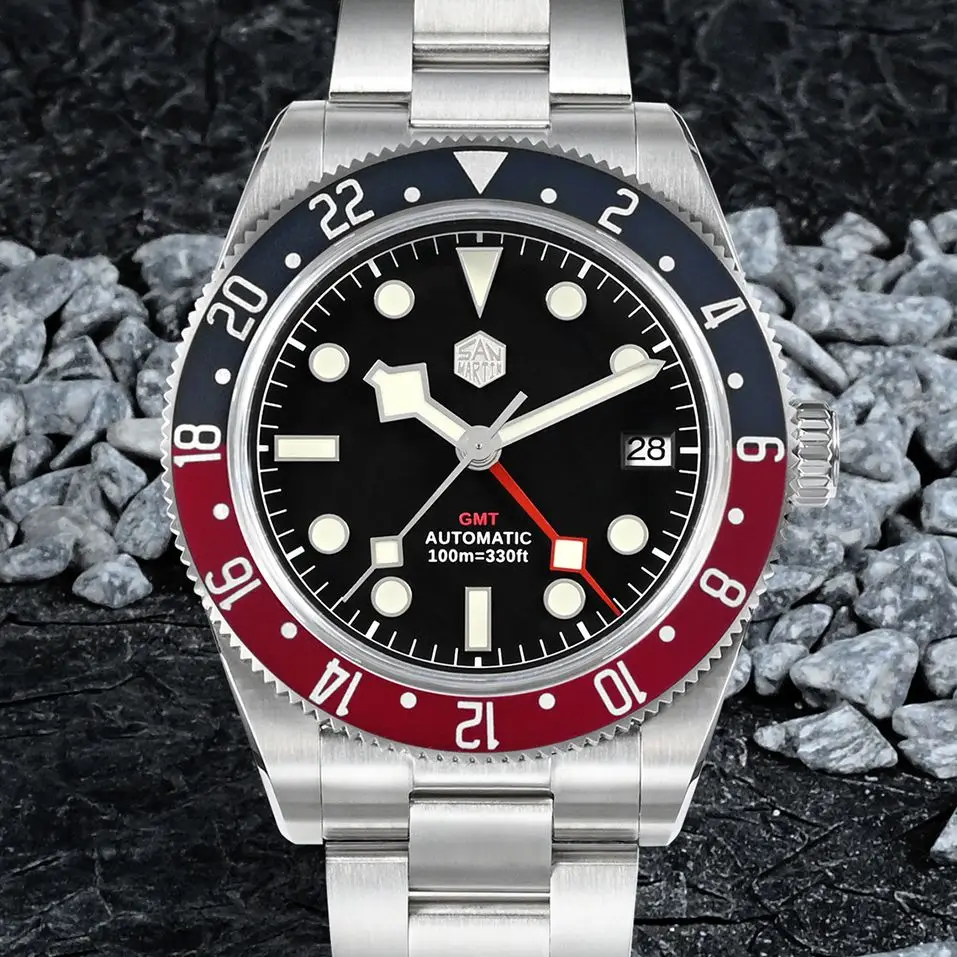 

San Martin 2023 New NH34 Automatic Mechanical Men‘s Luxury GMT Watch Bidirectional Aluminum Bezel Sapphire Waterproof Dive Clock