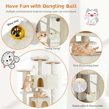 JHK 54in Tall Multi-Level Cat Tree Tower for Indoor Pet Furniture Stable Kitty Play House with Sisal Scratching Post for Home 6