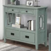 Farmhouse Pine Wood Console Table with 4 Drawers & 1 Storage Shelf - Retro Blue 1