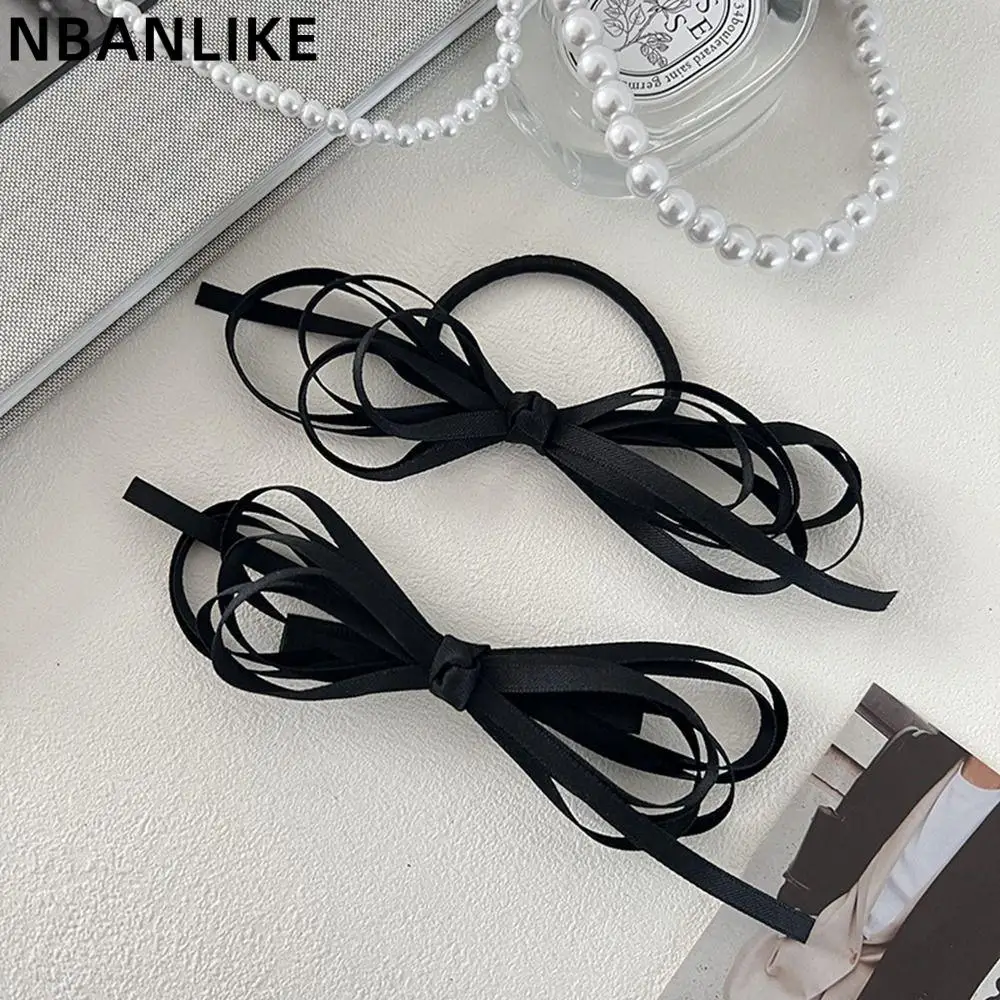 New Cute Balletcore Ribbon Bowknot Hairpin Sweet Simple Black Bowknot Hair Tie Female Hair Accessories