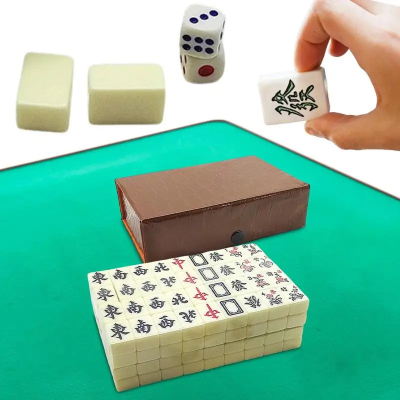 Chinese Mahjong Party Game Toys Set Mini Complete Majiang Set With 144