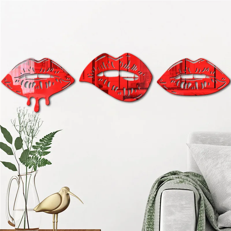 Acrylic Red Lips Mirror Wall Stickers Beauty Salon DIY Creative Lips Wall Decor Girls Bedroom Bathroom Mirror Decorative Sticker