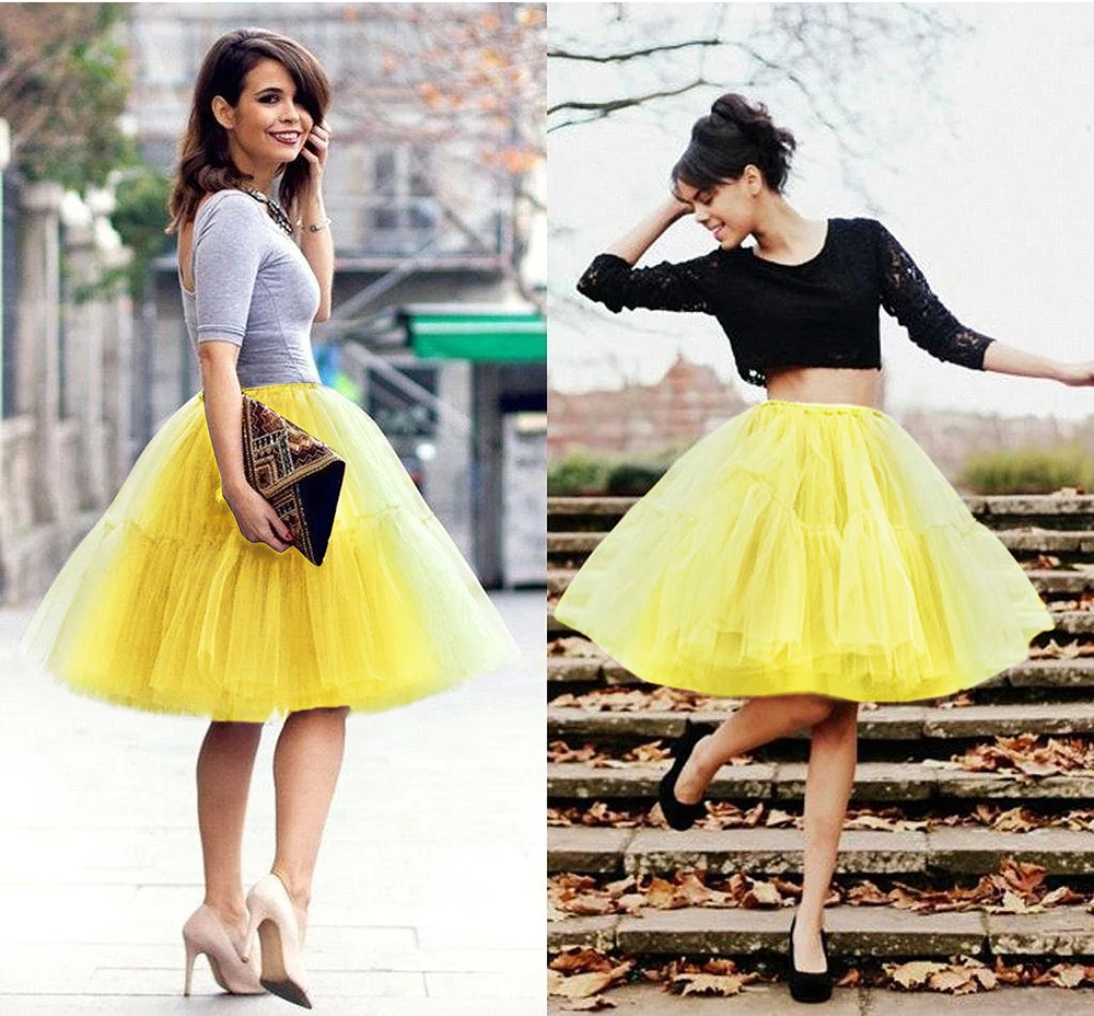 High Street Yellow Women Tulle Multi-Layers Skirts For Party Short Fashion Adult Elastic Waist Female Tutu Skirt Photo Shoot