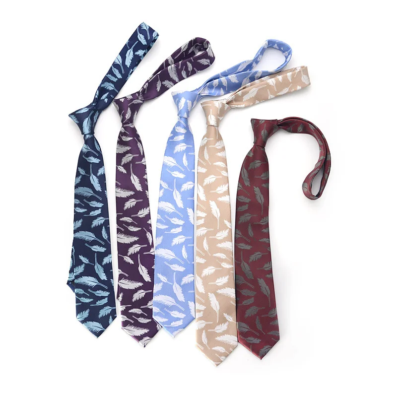 

Young Leisure 7CM Polyester Feather Pattern Ties For Men Fashion Formal Neckties Wedding Party Cravat Casual Women Neckwear Gift