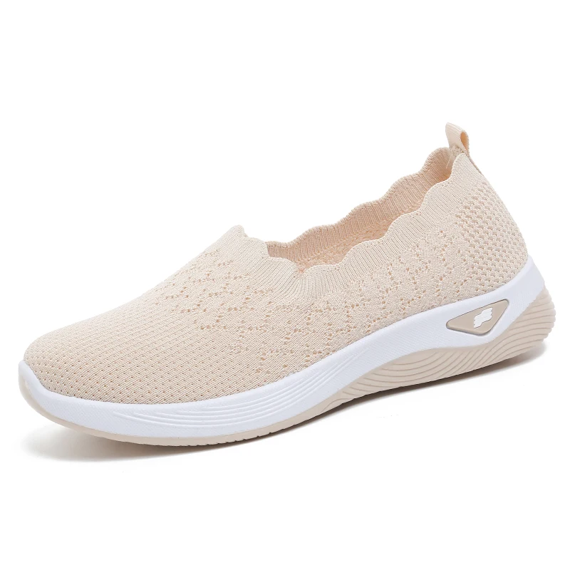 Women's Knit Slip-On Casual Sneakers - Breathable Scallop Trim Lightweight Comfort Walking Shoes