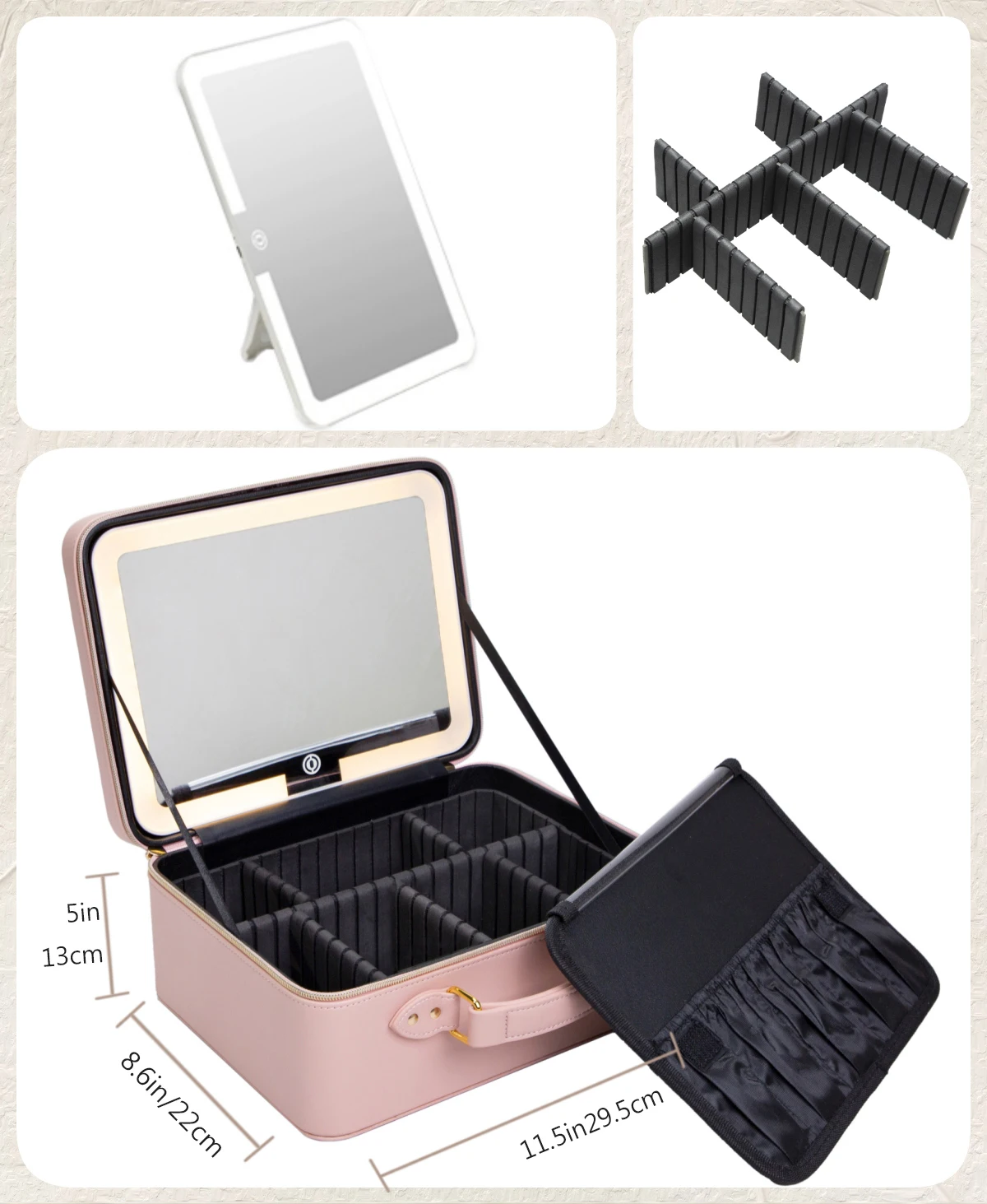 حقيبة مستحضرات التجميل الذكية LED مع مرآة، بتصميم...