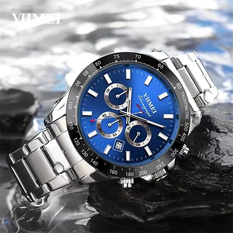 2022 Men's Watch Blue Dial Stainless Steel Band Date Mens Business Male Watches Waterproof Luxuries Men Wrist Watches for Men