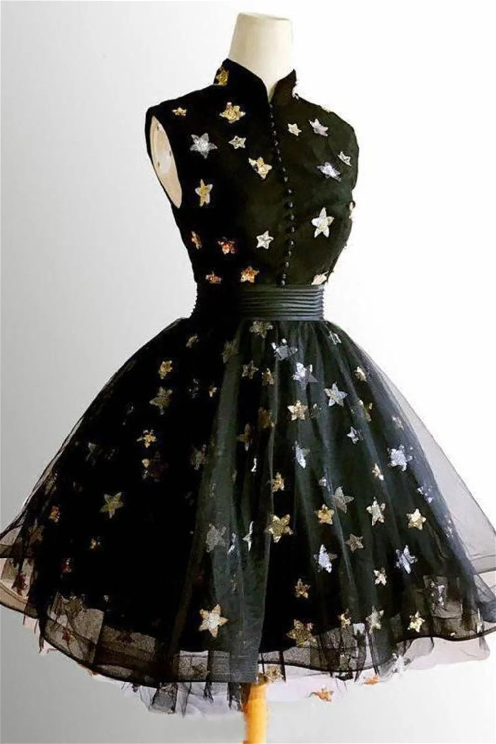 Star Tulle Lace Sleeveless High Neck Women's Cocktail Short Dress Girls' Birthday Ceremony Party Formal Occasion Dress vestidos
