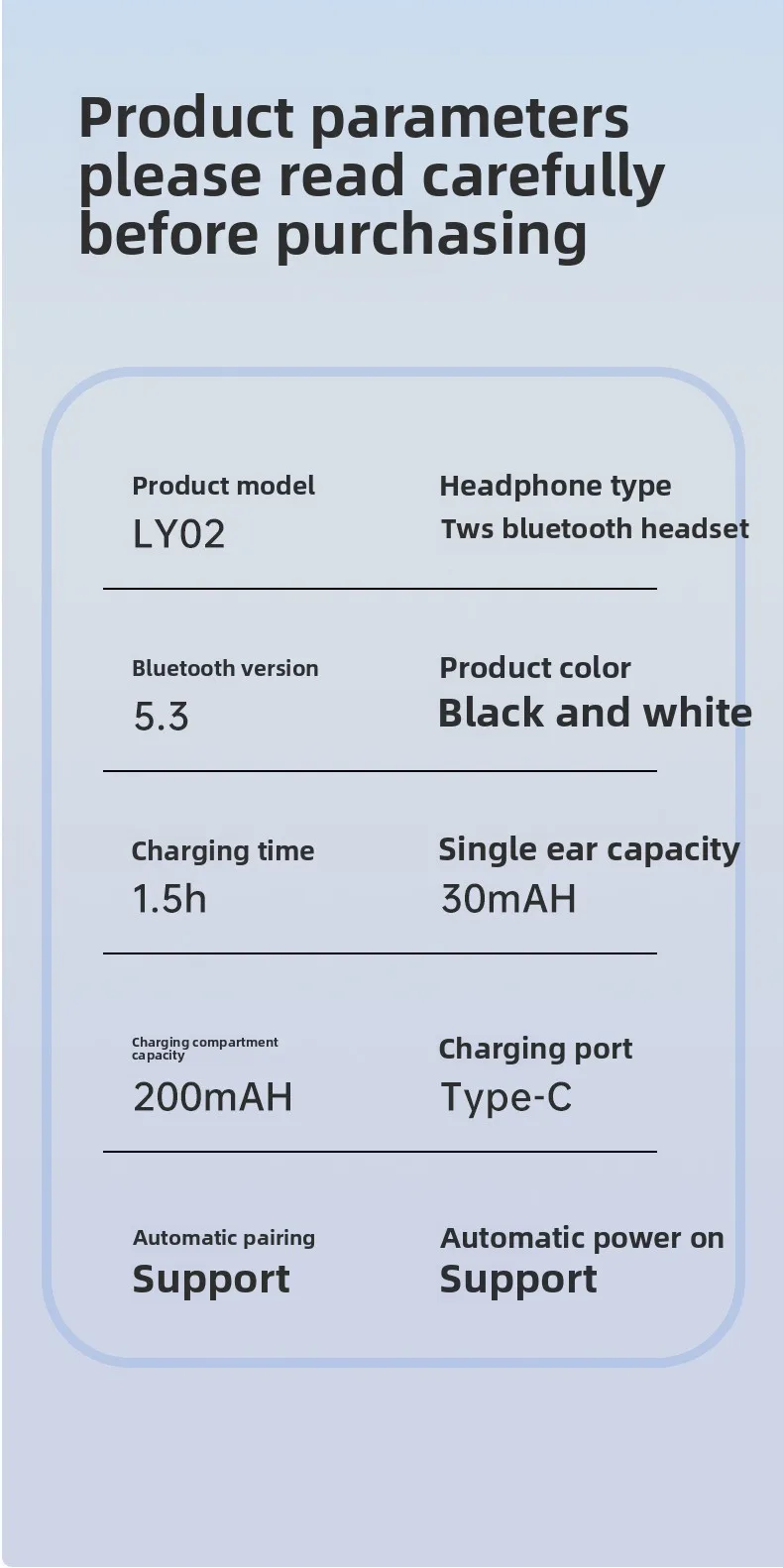 Wireless Bluetooth Headphones 5.3 half-in-ear, large-capacity, long-lasting ster