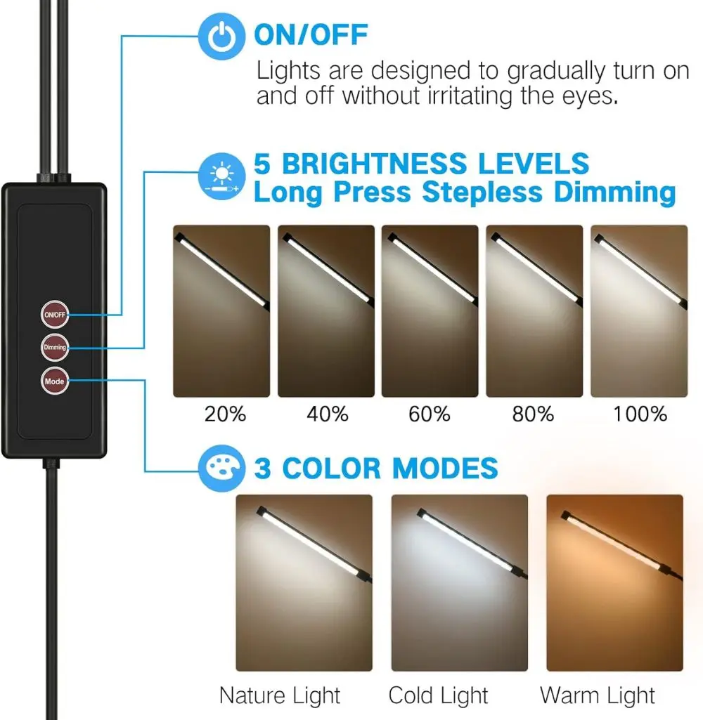 LED Desk Lamp Double/Single Head Reading Table Lamp With Clip Dimmable Brightness For Home Study Office Lighting PC Eye Protect 2