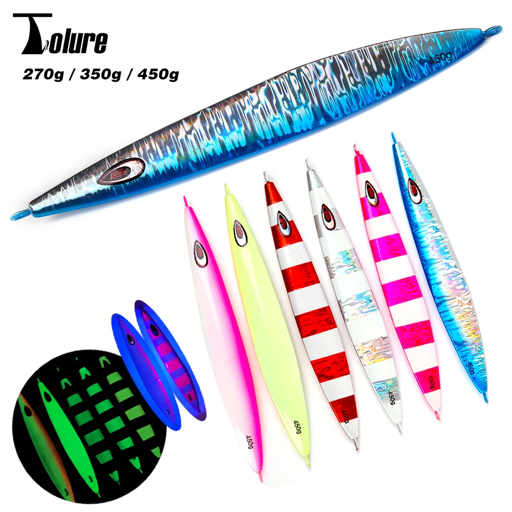 

TOLU 270g 350g 450g Hard Metal Fishing Jig Stripe Luminous UV Fishing Bait Saltwater Deepsea Fast Fall Sinking Glow Jig Lure
