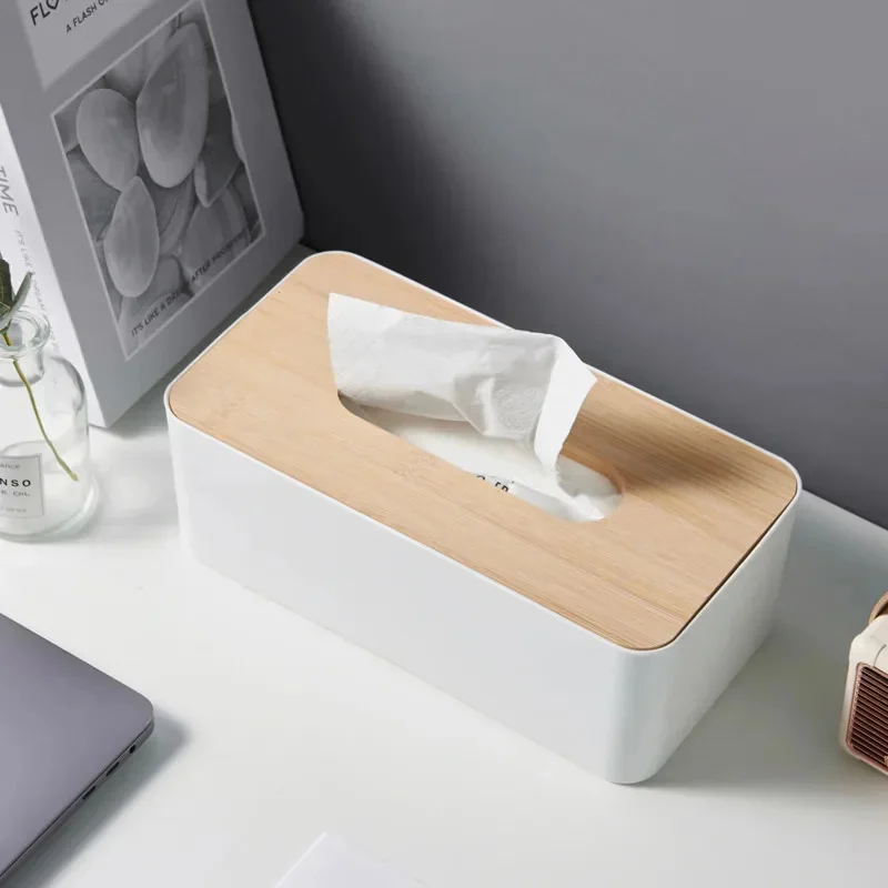 Cover For Disposable Paper Facial Tissue Bamboo Rectangular Napkin Holder For Bathroom Vanity Desk Office Bamboo Tissue Box 2