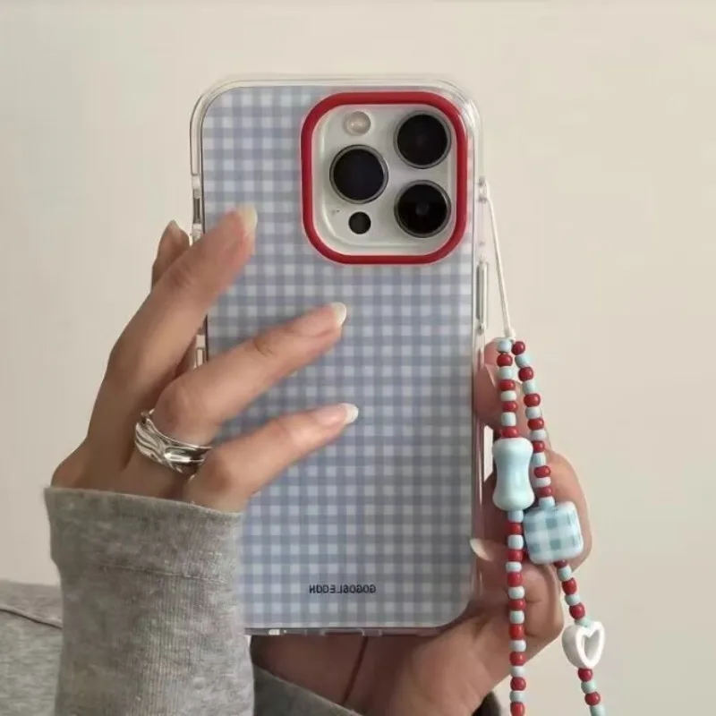Stylish Blue Checkered Grid Phone Case - Clear Protective Cover