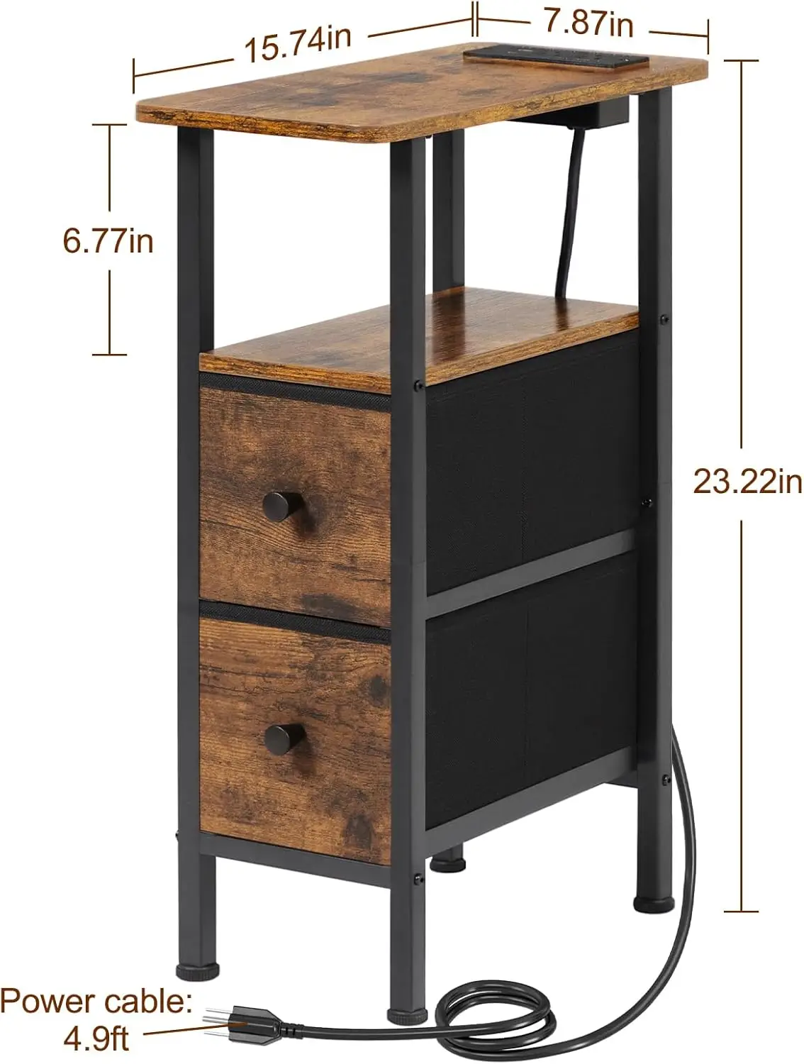 Narrow Nightstand with Charging Station 3