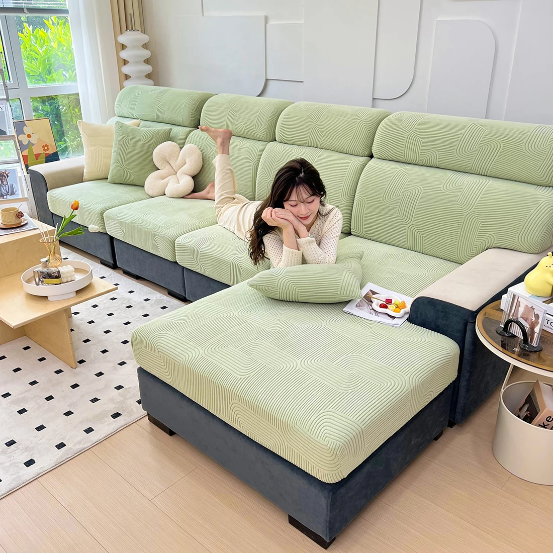 Sofa-Sitzkissenbezug für Wohnzimmer Jacquard Verstärkter Stretch-Bezug Abnehmbar Waschbar Sofaüberzug Haustier- und Kindermöbelschutz – Detail 10