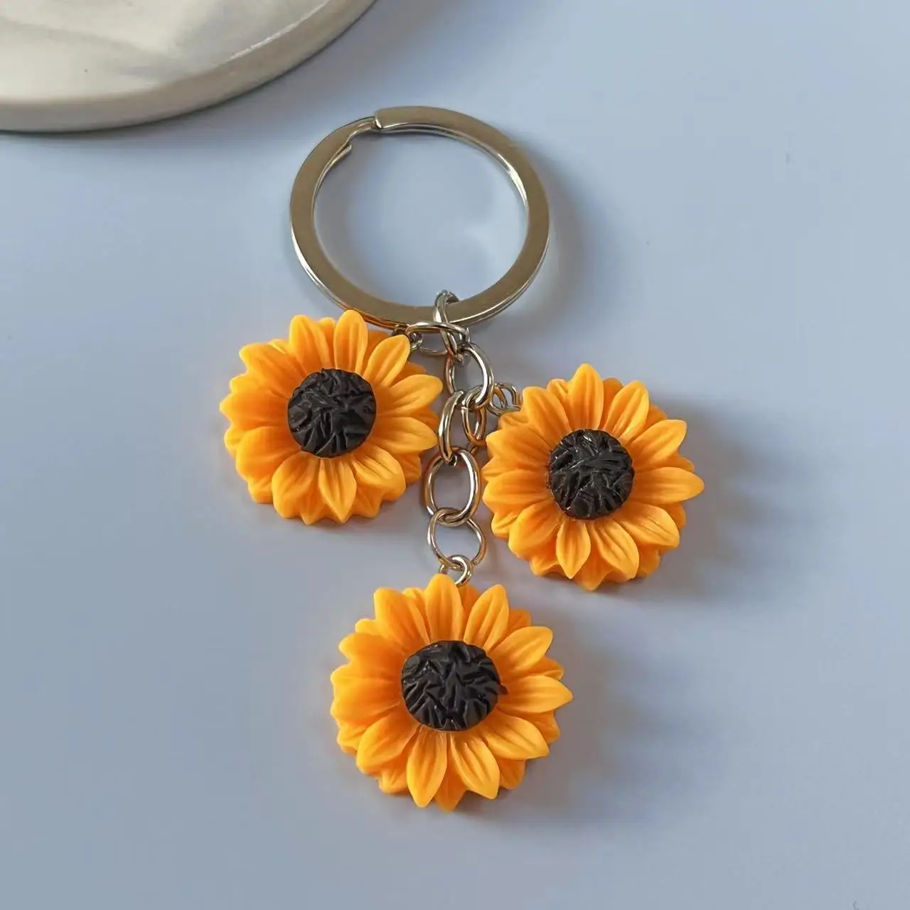 Tryzub Sunflower Flower Resin Keychain Golden Sun flowers Keychain Cute