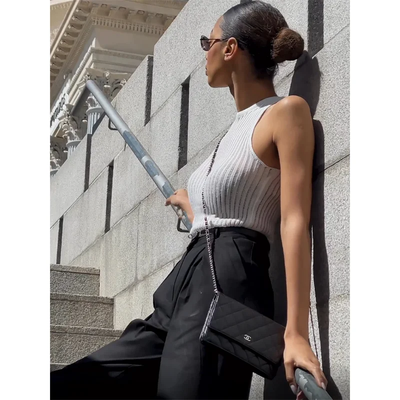 Summer Knit Hollow Out Tank Top Sleeveless For Women Slim Knitwear Pullover Women's Y2k Top Vest Slim Sexy Female Tank Top