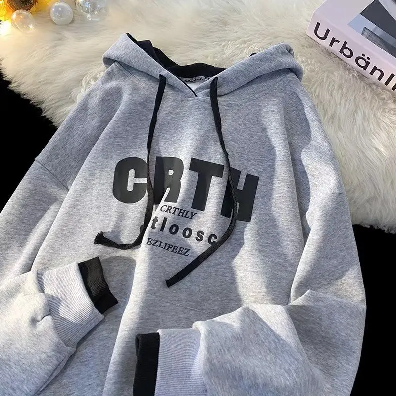 

Autumn and Winter Men and Women Fashion Retro Letter Printing Hooded Sweater Couple Personality Hip Hop Harajuku Casual Top y2k