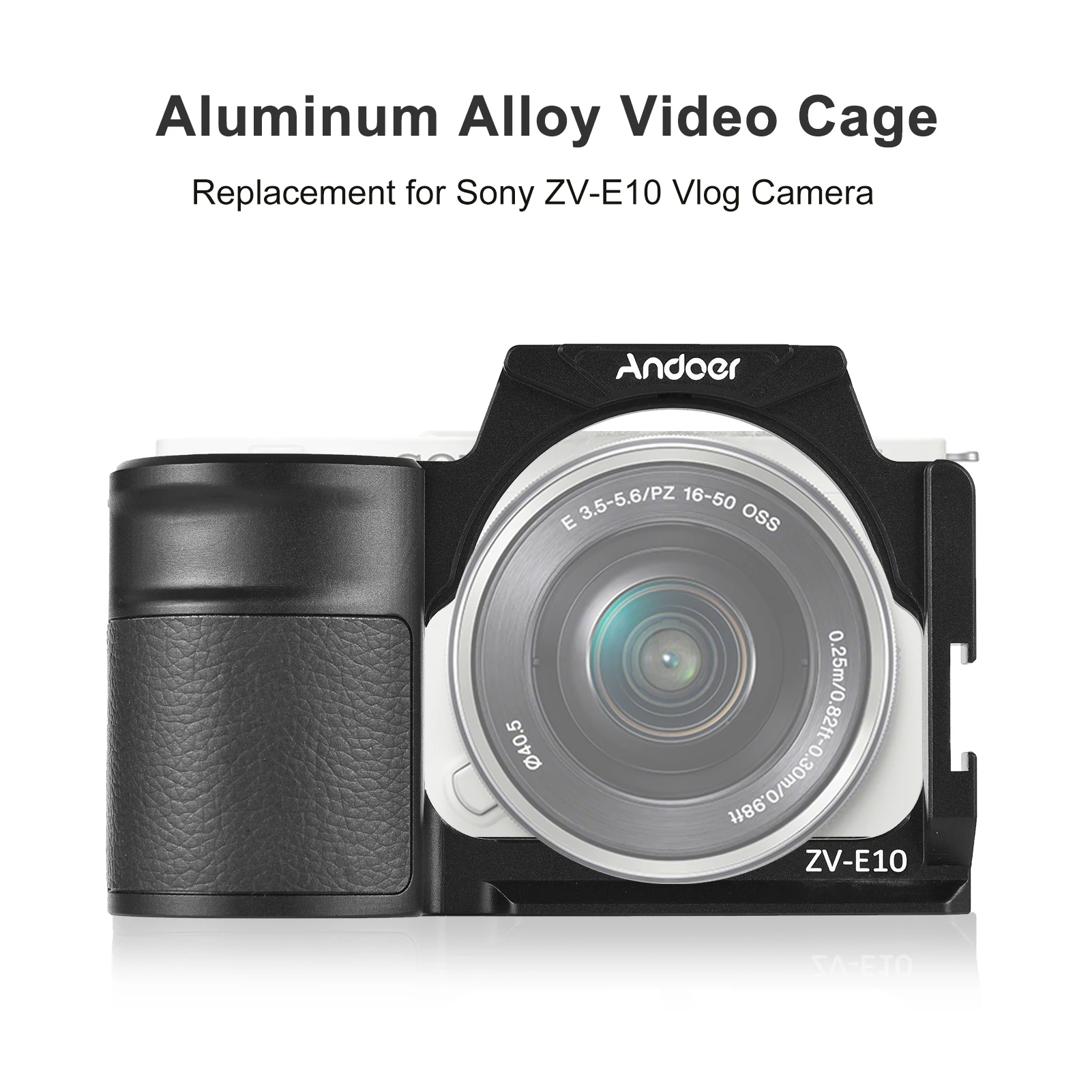 Andoer Camera Cage Aluminum Alloy Video Cage with Cold Shoe Mounts Numerous 1/4 Inch Threads for Sony ZV-E10 Vlog Camera