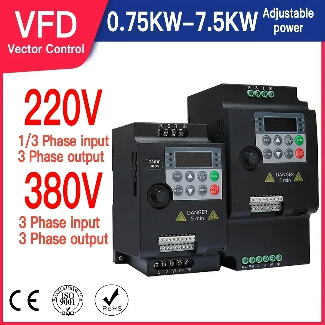 VFD Inverter 0.75kw 1.5kw 2.2kw 4kw 5.5KW Frequency Inverter 3P 220V 380V Output Frequency Converter Variable Frequency Drive