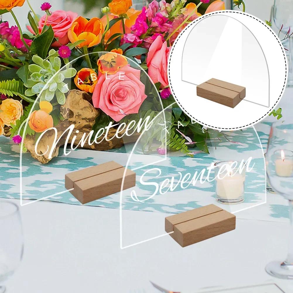 1Pc Acrylic Table Card Sign Tag Wooden Base Blank Clear Reception Display Plaque Stand Holder DIY For Wedding Party Decoration