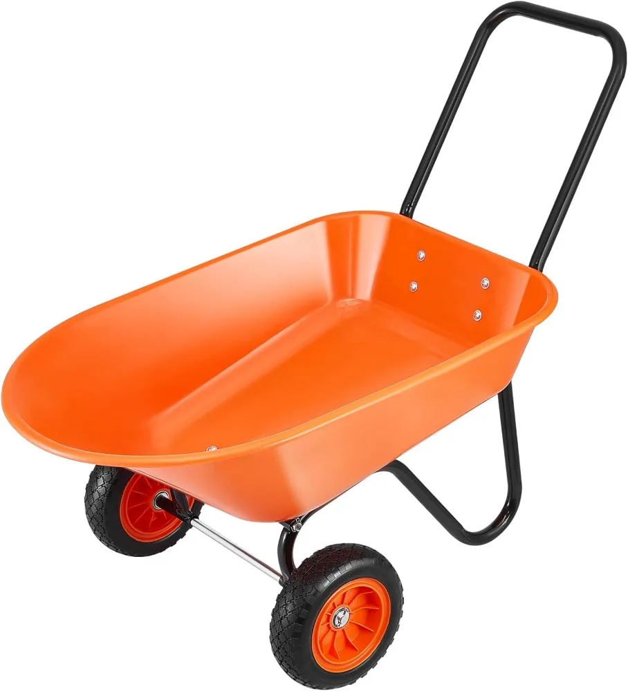 Wheelbarrow Cart，2 Wheels Garden Dump Cart, Garden Wagon with Handle, 10" Wide Track Wheels, Easy Loading Utility Yard Cart