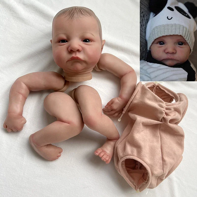 

19inch Already Painted Reborn Doll Parts Levi Awake&Sleeping Doll Kit Lifelike Baby 3D Skin With Visible Veins and Cloth Body