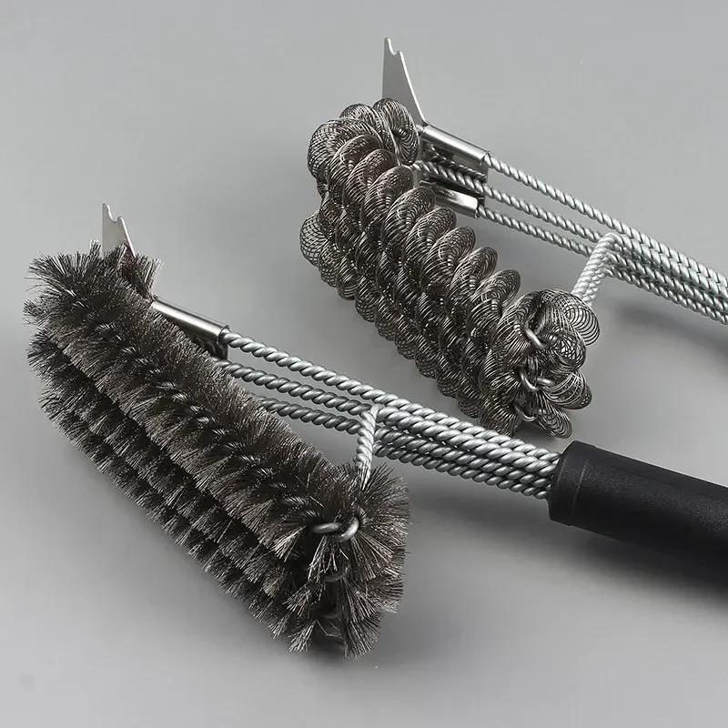Barbecue Cleaning Tools Grill Brush Cleaning Brushes Large Grill Brush and Scraper BBQ Brush for Grill Safe 18" Stainless Steel Woven Wire 3 in 1 Bristles Grill Cleaning