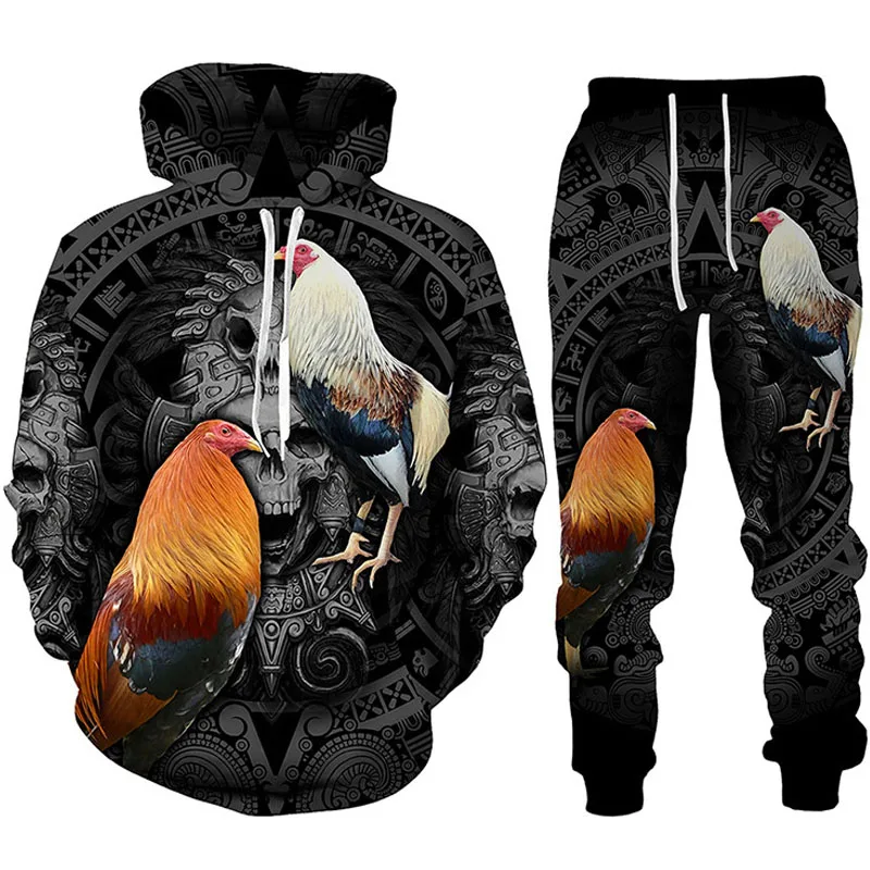 

Rooster Hunting Camo Tracksuit Set Harajuku Man Woman Hoodie+Pants Two Piece Set Cock Animal 3D Print Oversized Casual Pullover