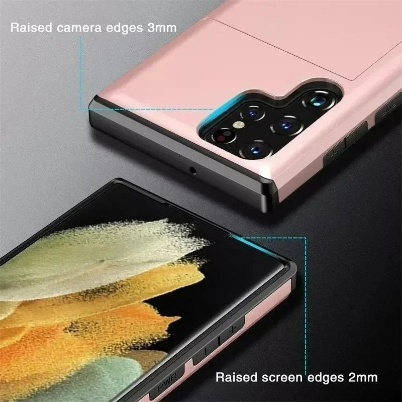Enhanced Phone Case: Shockproof Armor Shell with Sliding Wallet Card Holder & Bumper Cover