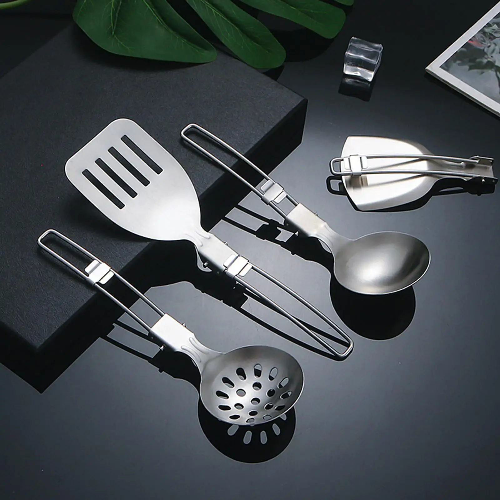 6 Pieces Camp Cooking Utensil Set 304 Stainless Steel Metal Cooking Camping Kitchen Utensil Set for Camp BBQ Picnic Hiking RV