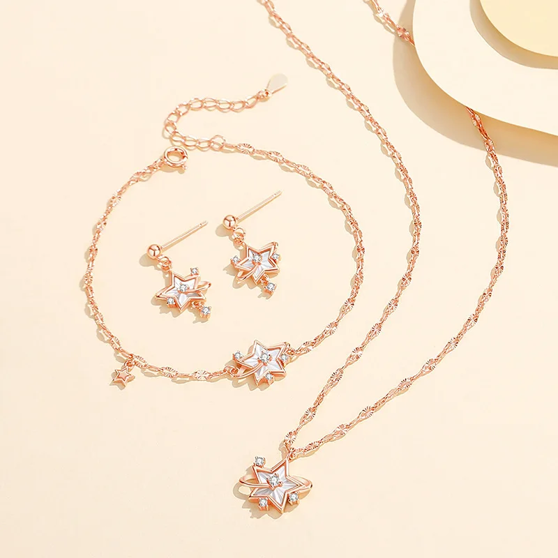 Rose Gold Star Pendant S925 Sterling Silver Necklace Chain For Women Jewelry