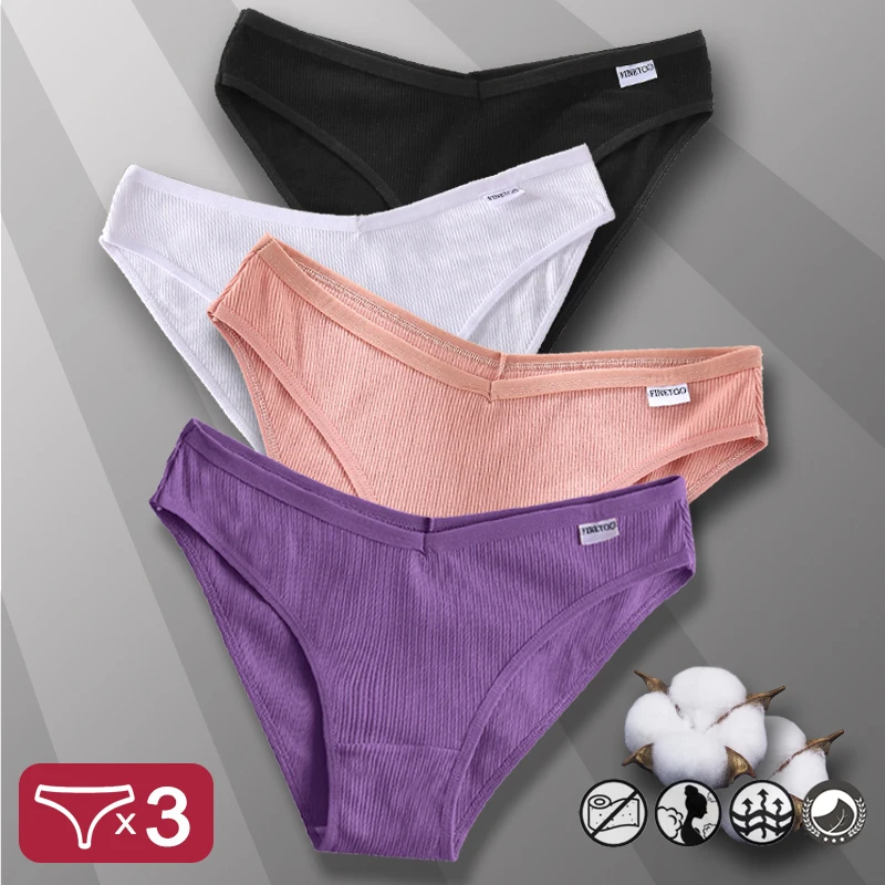 FINETOO 3PCS/Set Plus Size M-4XL Panties Women Cotton Female