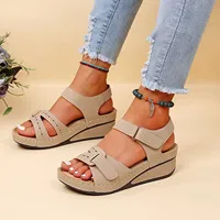 PU Women Chunky Platform Sandals Casual Soft Open-Toe Sandals without Grinding Feet for Walking Shopping Stroll 1
