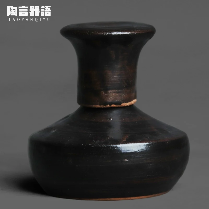 Vintage crude pottery alcohol lamp stove hand-painted glaze craft Japanese tea ceremony warm tea experiment ceramic alcohol bott