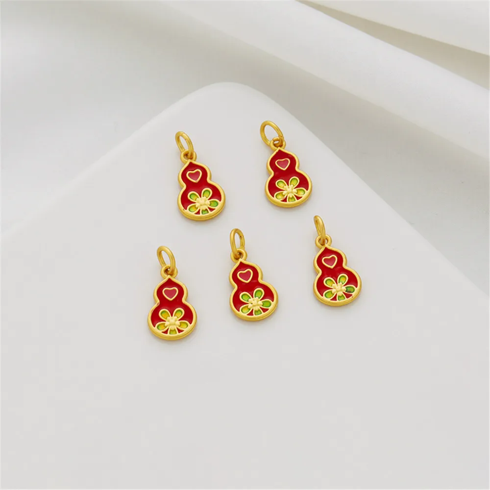 

18k matte gold matte color retention oil dripping double-sided gourd pendant diy bracelet necklace earrings pendant accessories