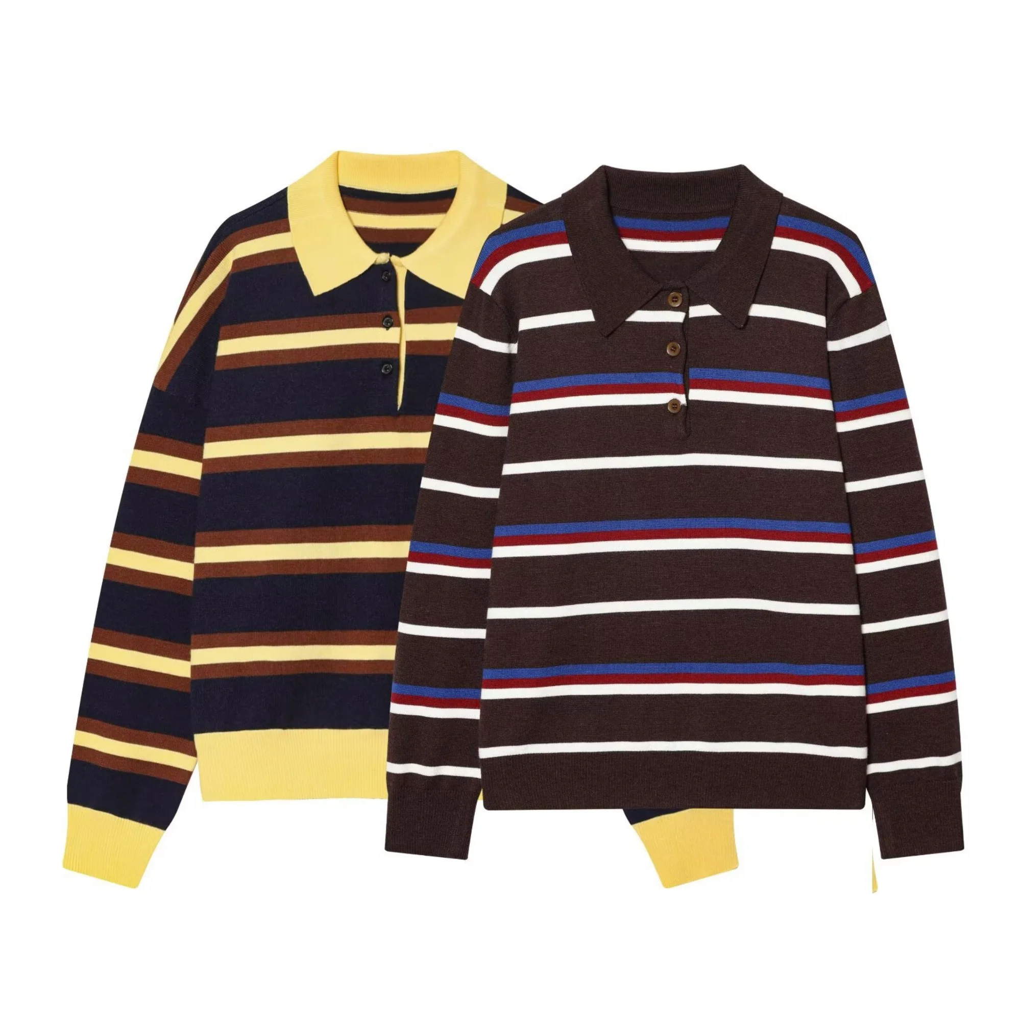 Women Striped Knitted Polo Shirt Spring New Female Turn-Down Collar Pullover Lady Youthful Vitality Knitted Long Sleeve Sweater