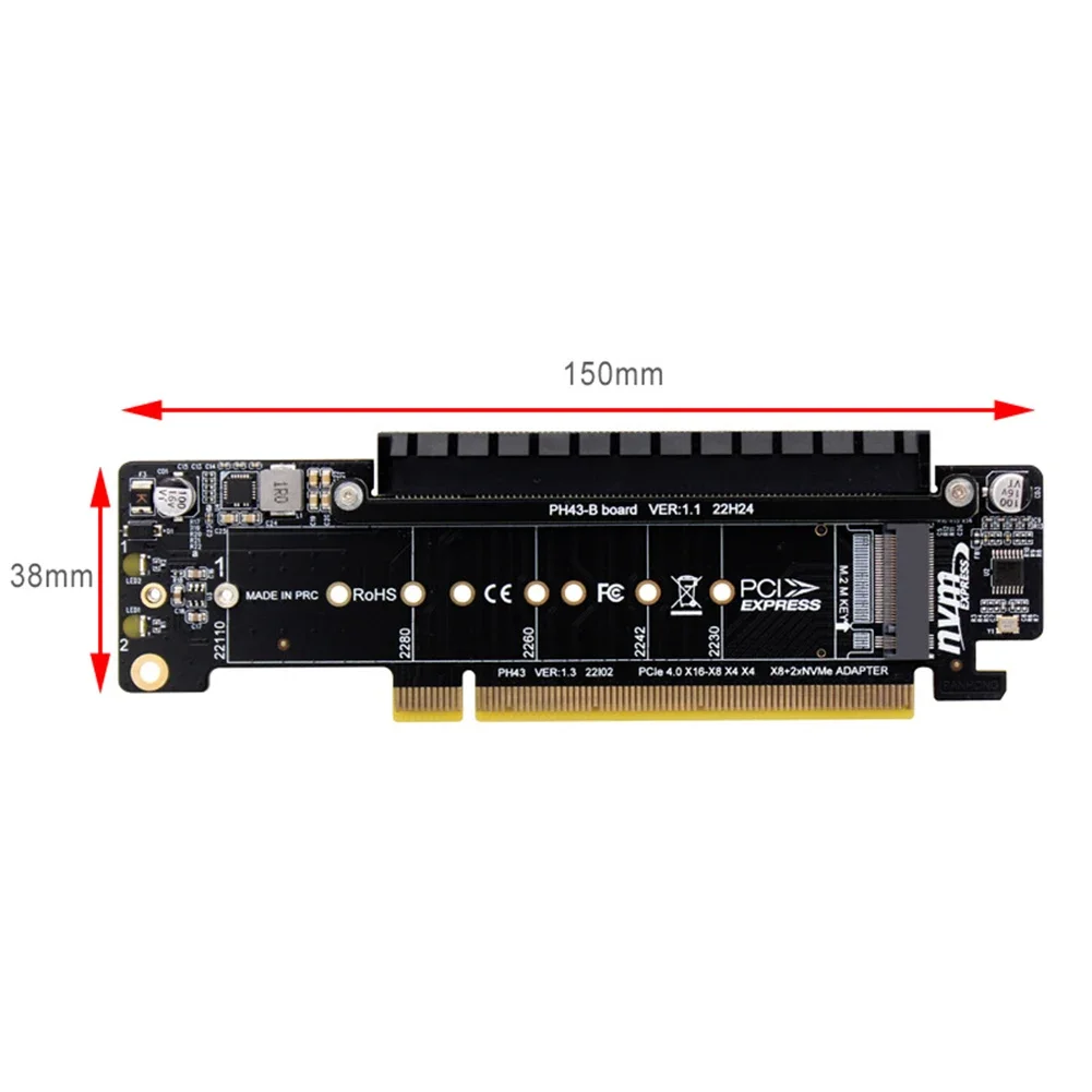 PCIe X16 To X8+X4+X4 Splitter Card Adaptor M.2 NVMEx2 Input Ports Adapter Card Expansion Card Support 2280/2260/2242/2230 SSD