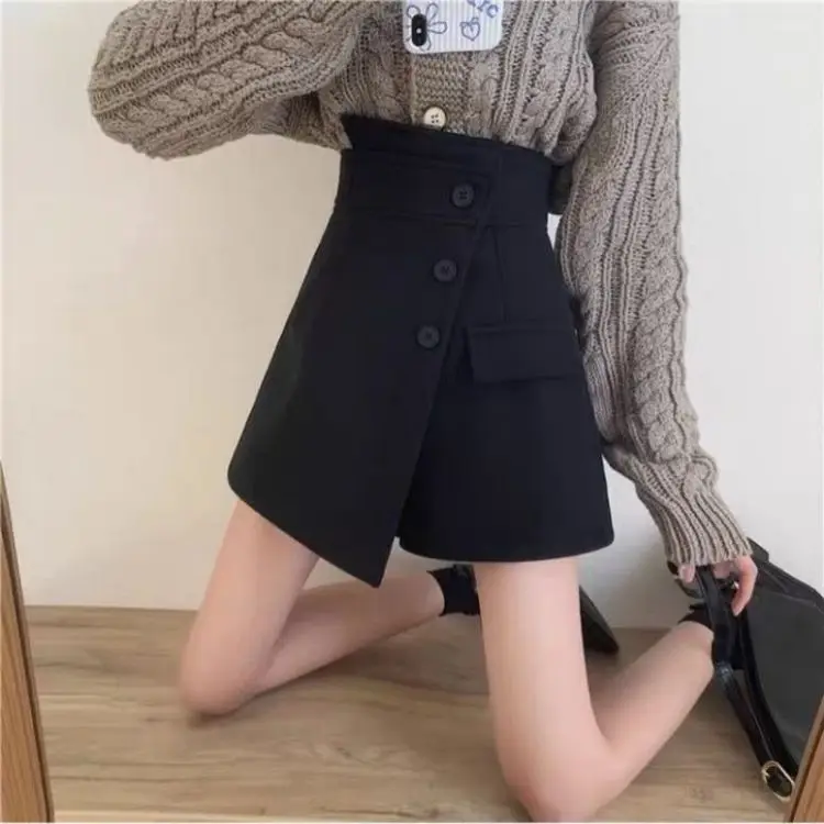 Korea Woolen Shorts Women Solid Asymmetrical Spring Loose All-match Korean Style Leisure Popular Ladies Trendy Simple